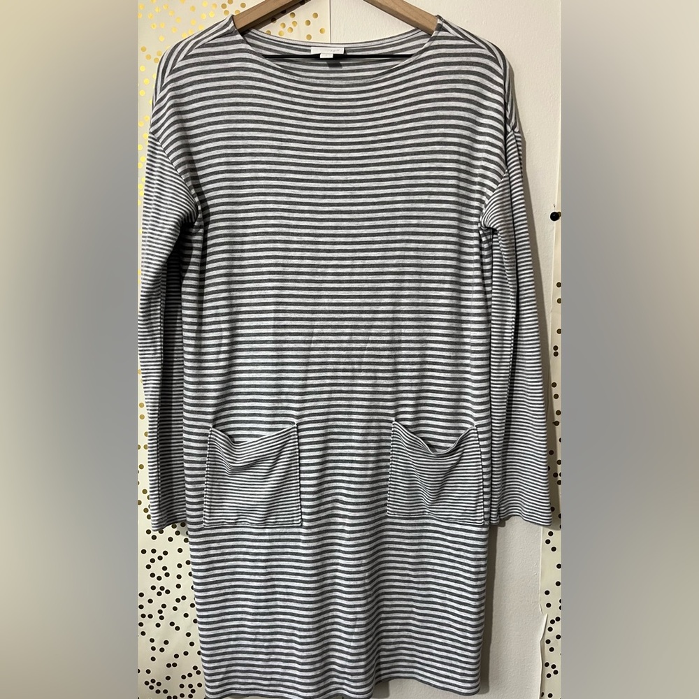 J. Jill Classic Gray and White Long Sleeve Striped Midi Dress size Small